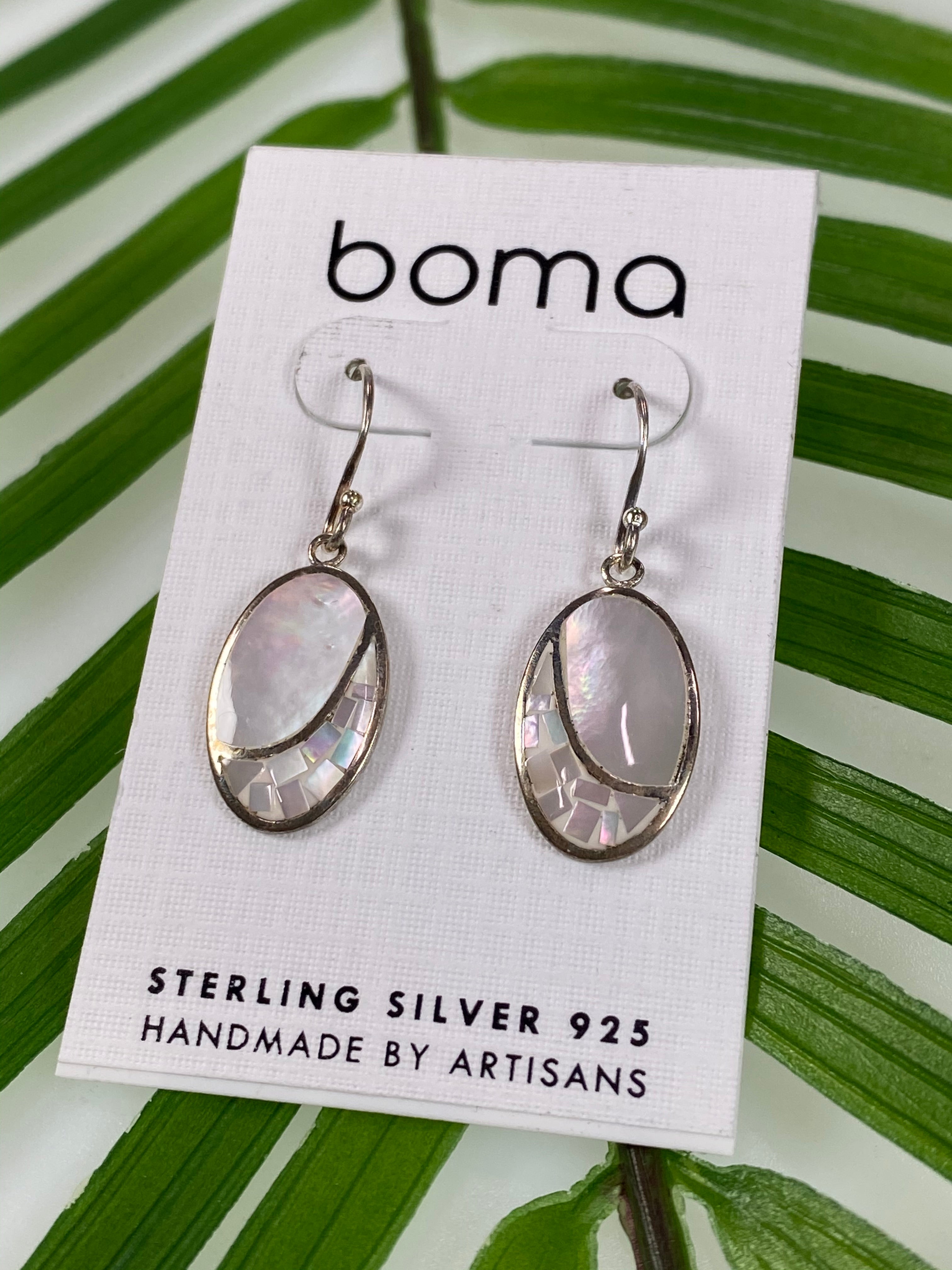 Boma Sterling Silver Earrings Mother Of Pearl Mosaic Oval