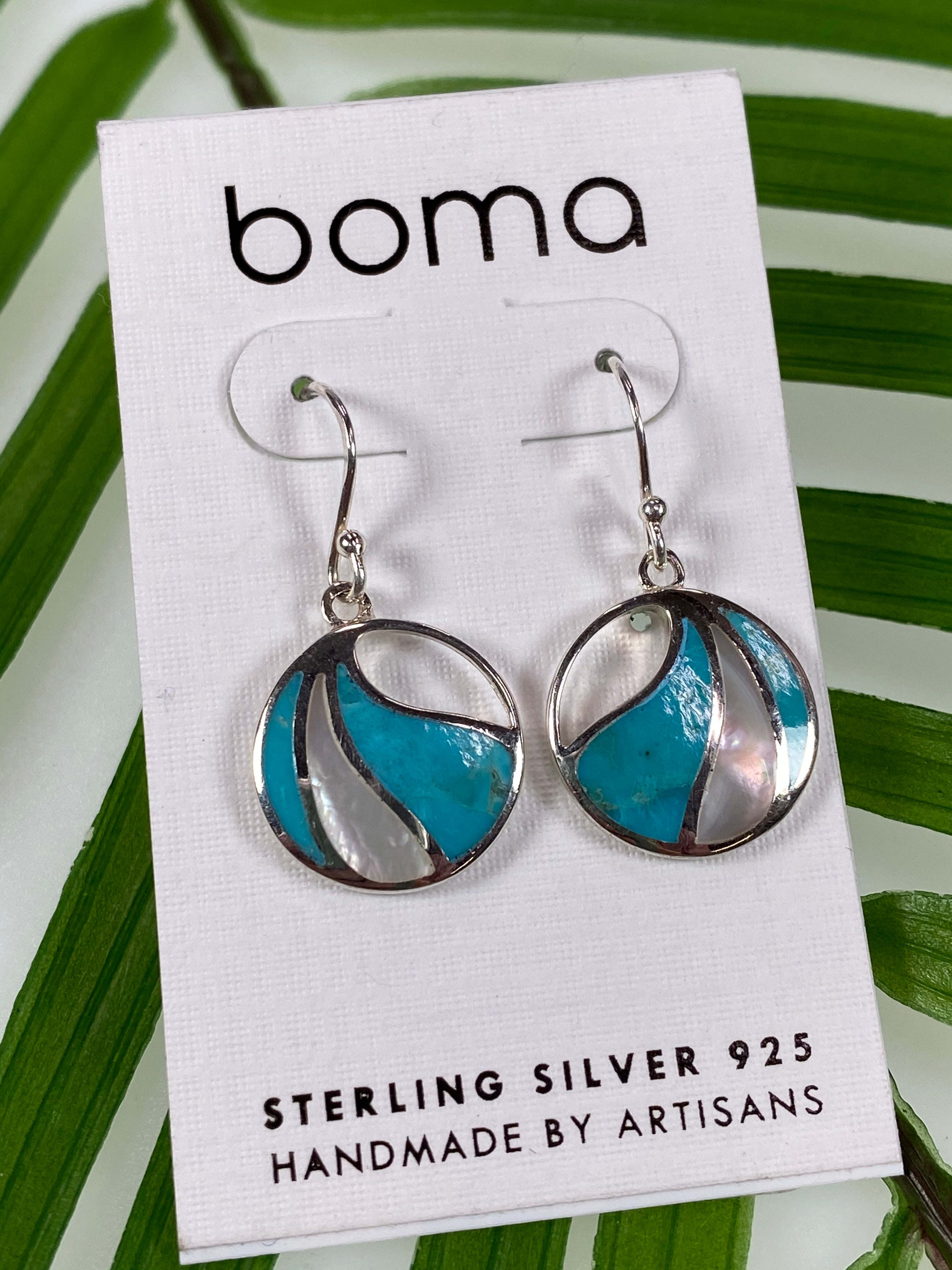 Boma Sterling Silver Earring Circle Turquoise And Mother Of Pearl    
