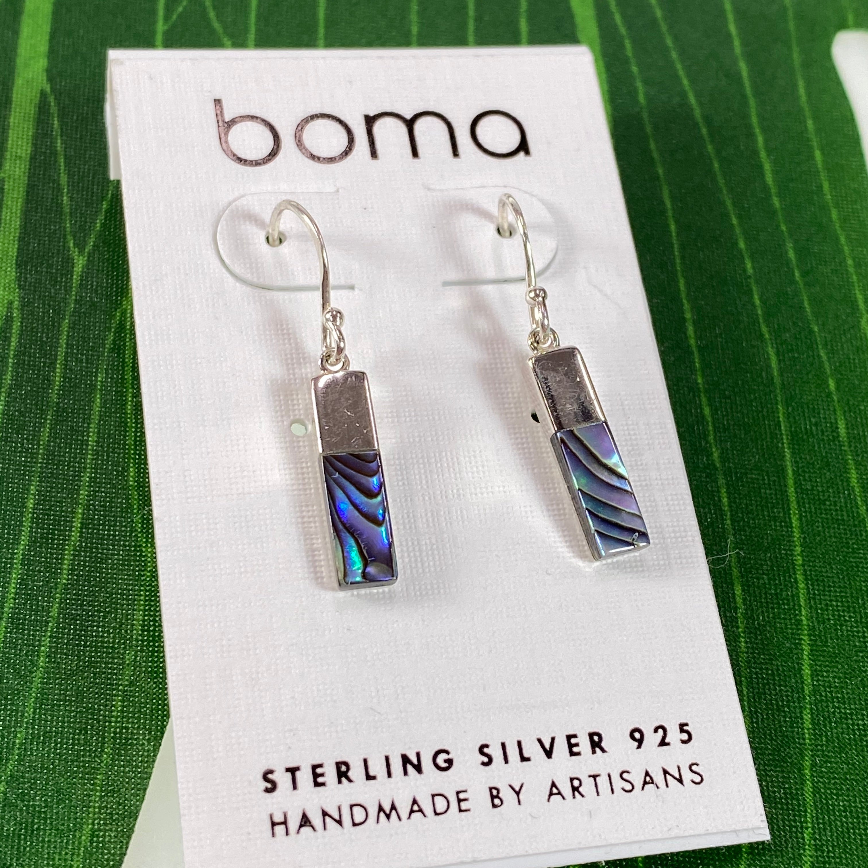 Boma Sterling Silver Earrings - Long Abalone Rectangle    