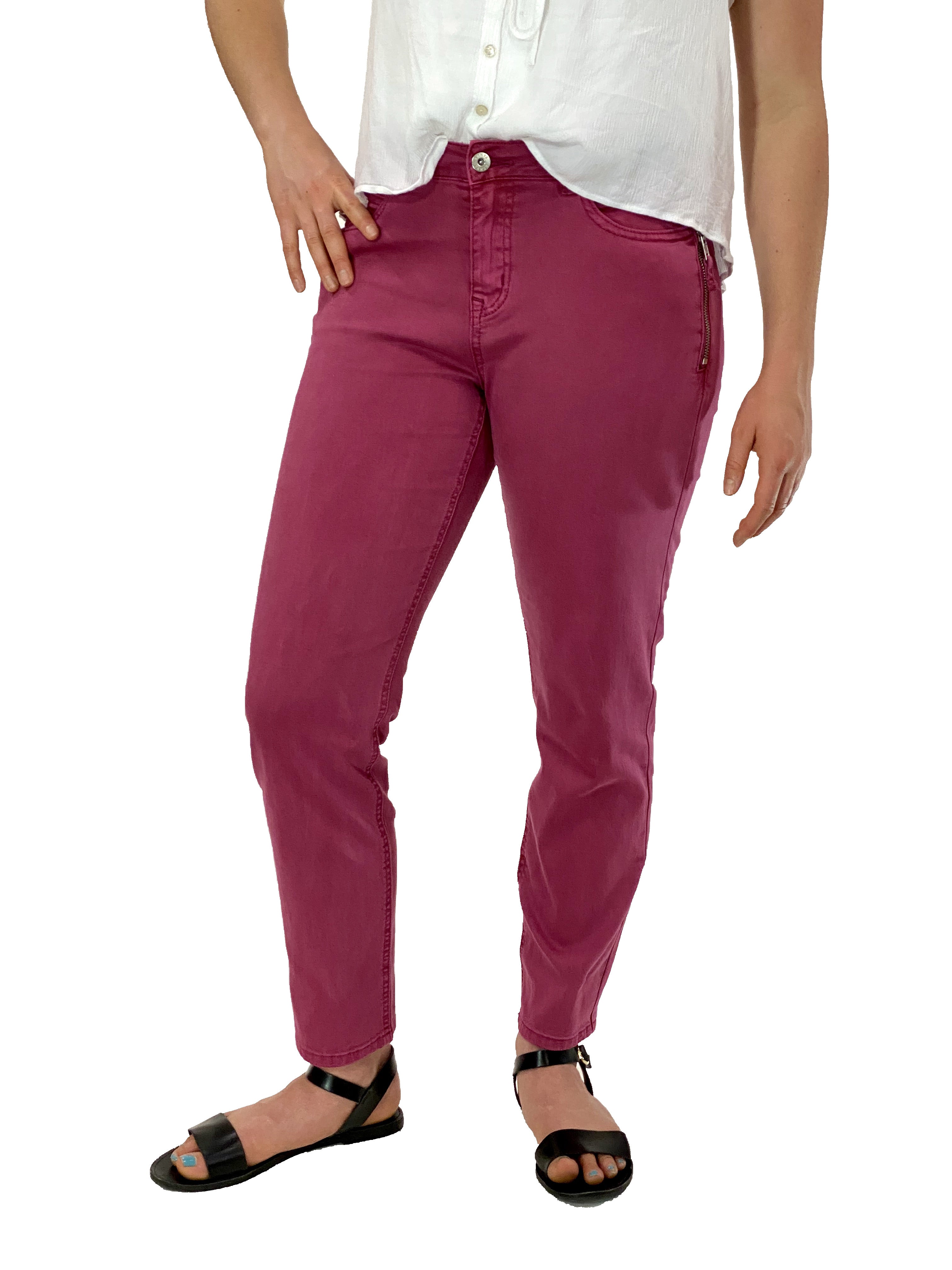 Ethyl Raspberry Pant With Hip Pocket Zipper Detail RASPBERRY 4  3265797.1