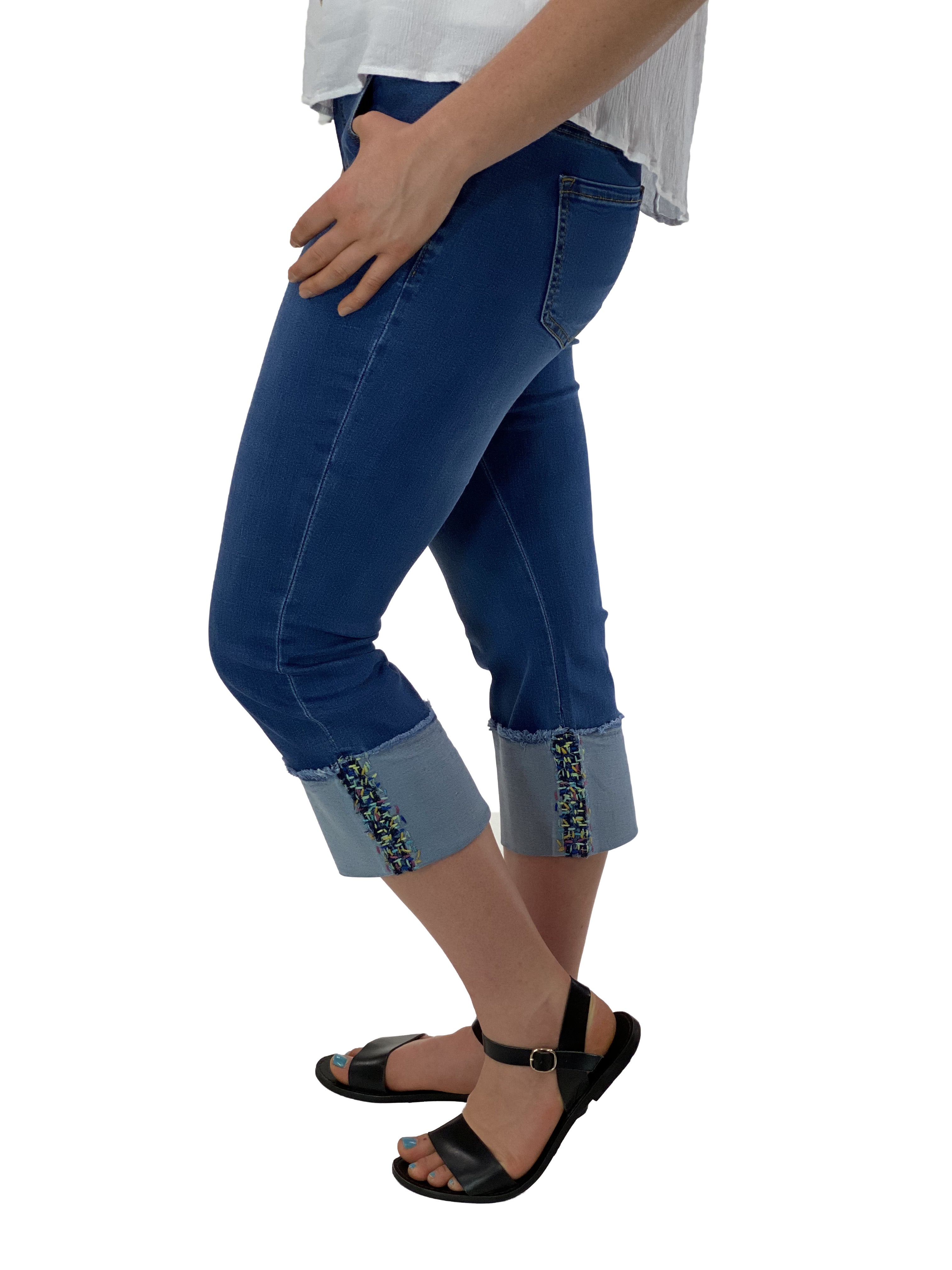 Ethyl Pull On Crop Jean With Confetti Cuff Detail    