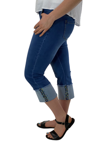 Ethyl Pull On Crop Jean With Confetti Cuff Detail    