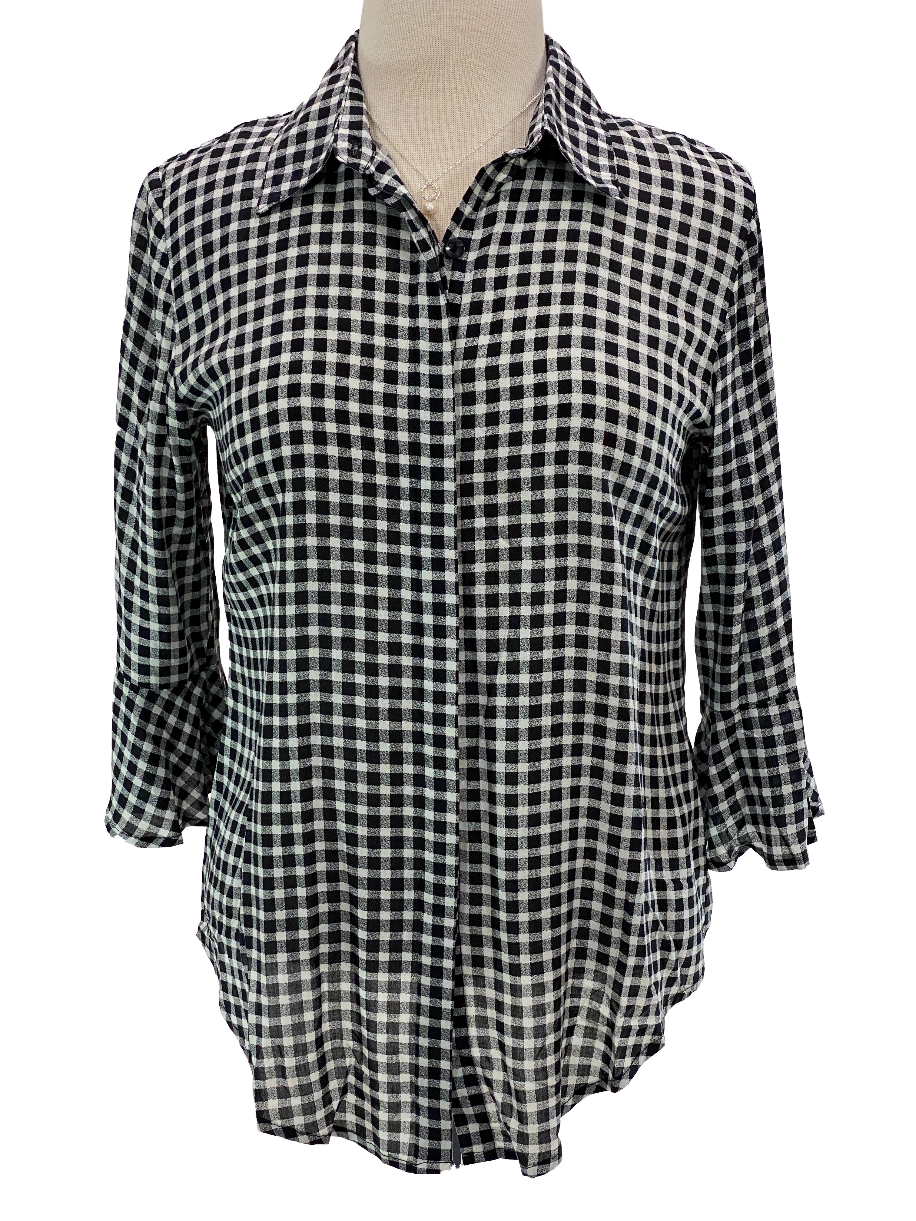 3/4 Sleeve Flair Black White Check BLK/WHT CHECK S  3264879.1