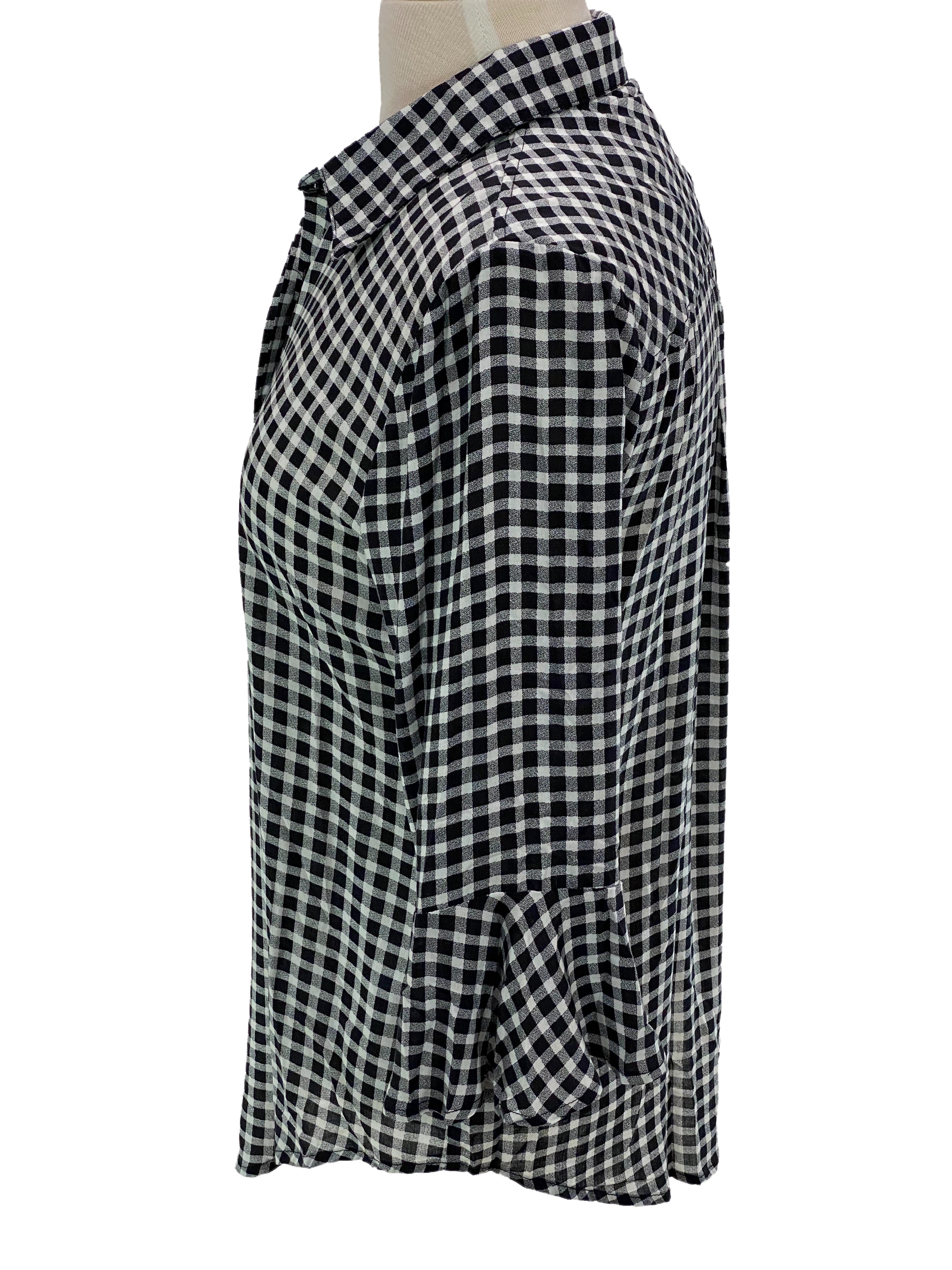 3/4 Sleeve Flair Black White Check    