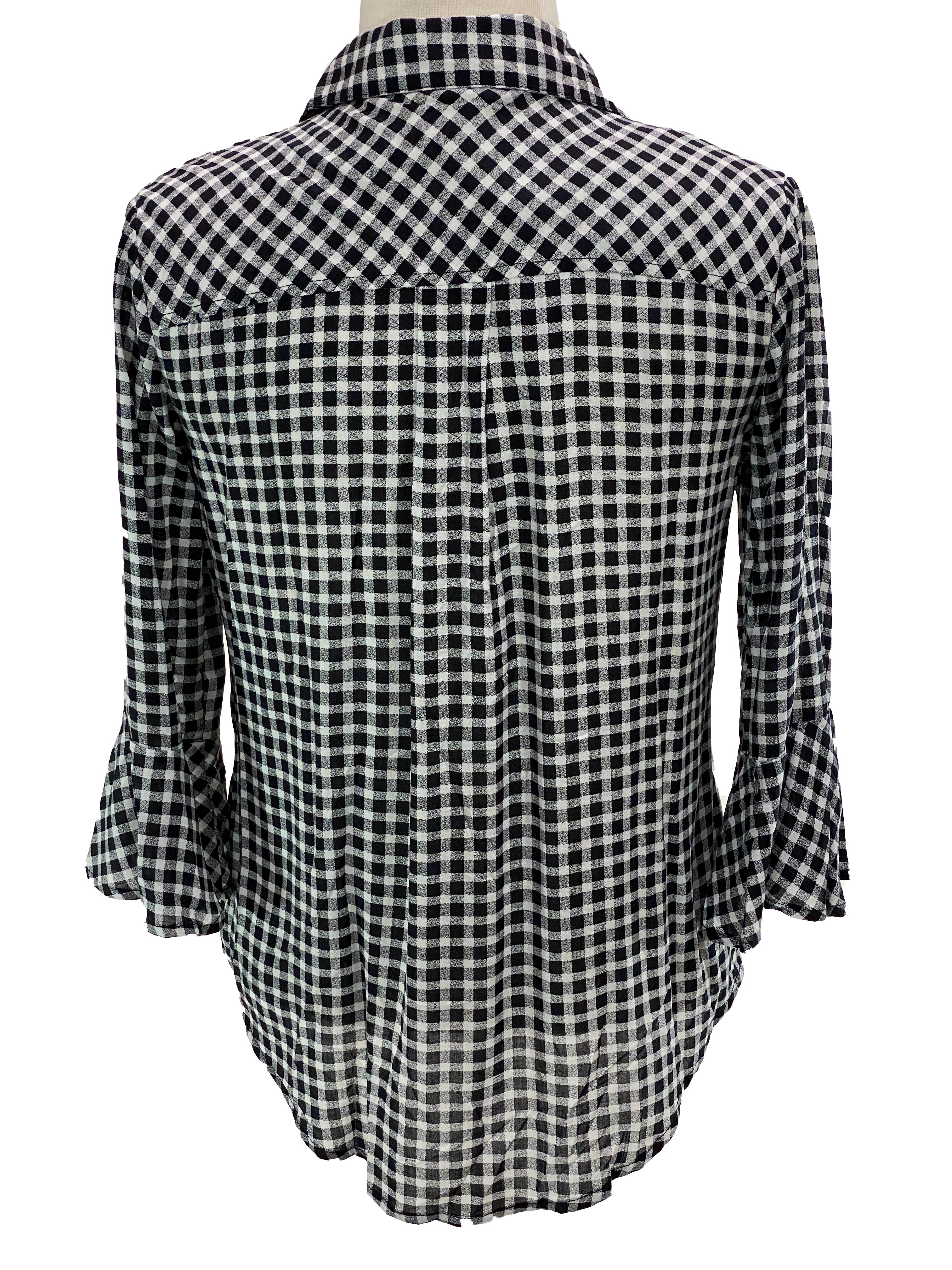 3/4 Sleeve Flair Black White Check    