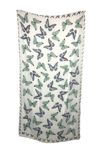 Mint And Blue Butterflies 100% Cotton Scarf    