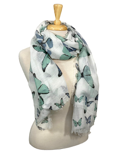 Mint And Blue Butterflies 100% Cotton Scarf    