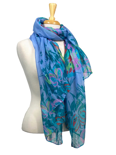 Scarf Butterflies And Grass In Blue    
