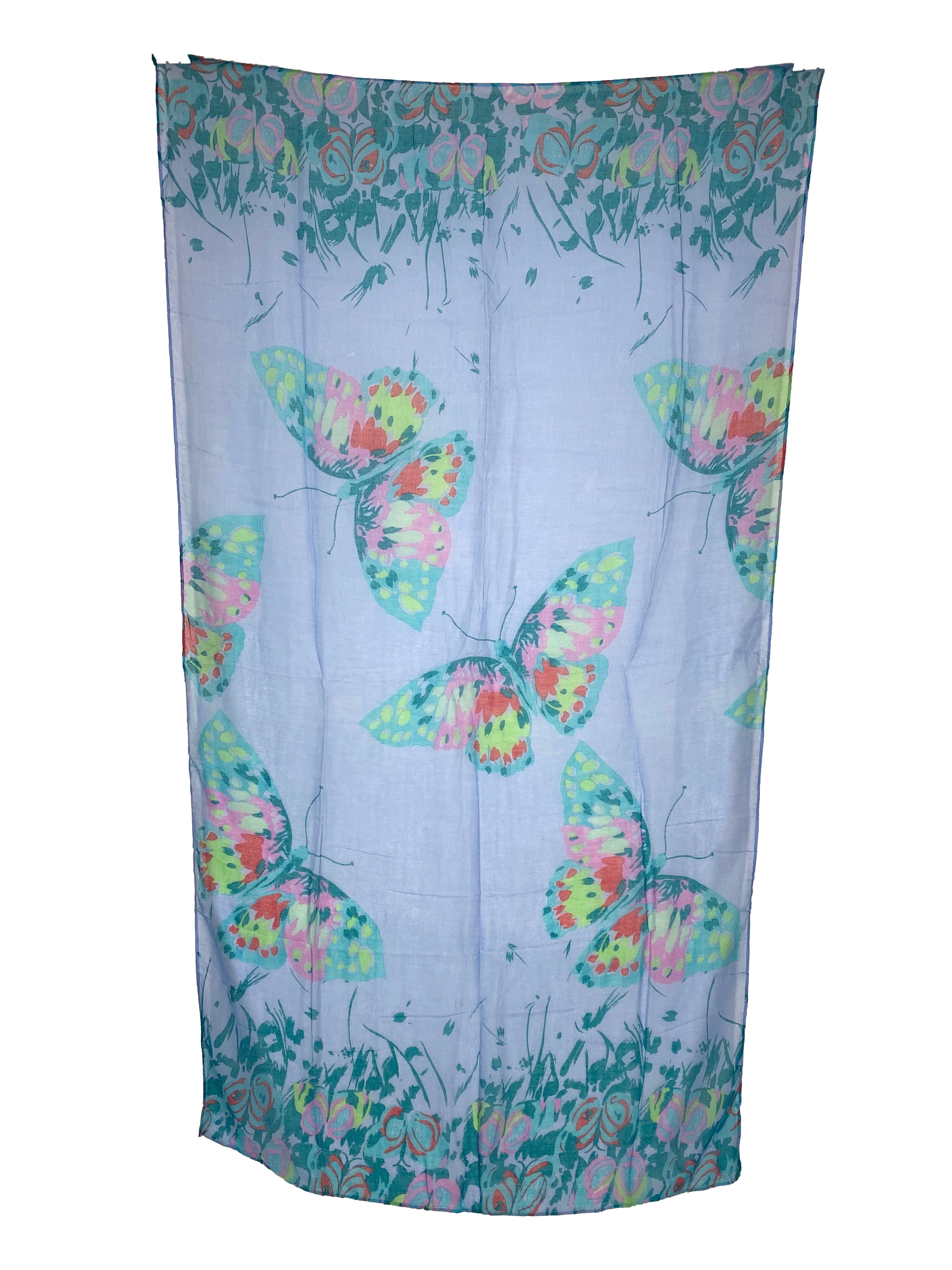 Scarf Butterflies And Grass In Blue    
