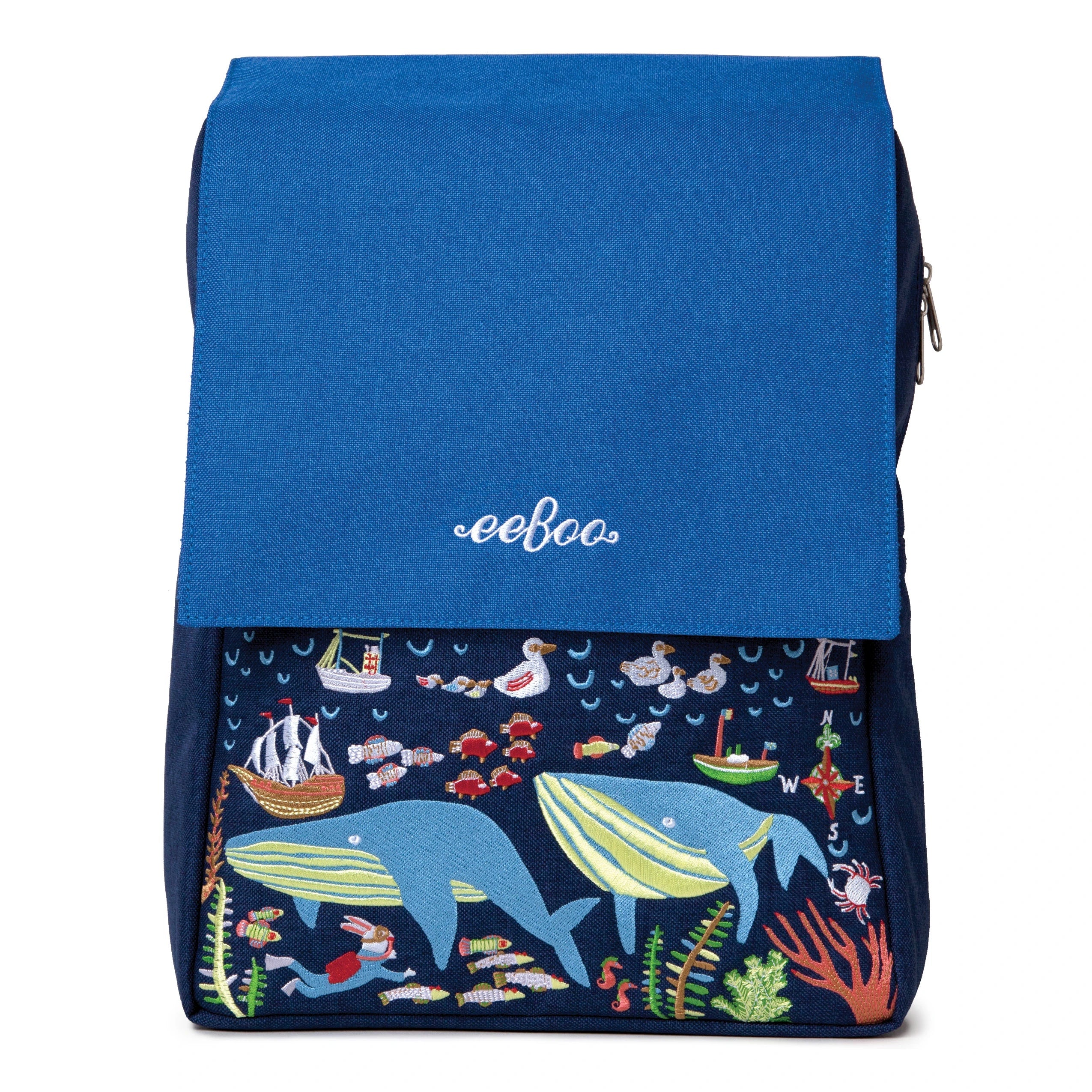 Kids Embroidered Backpack - Happy Whales    
