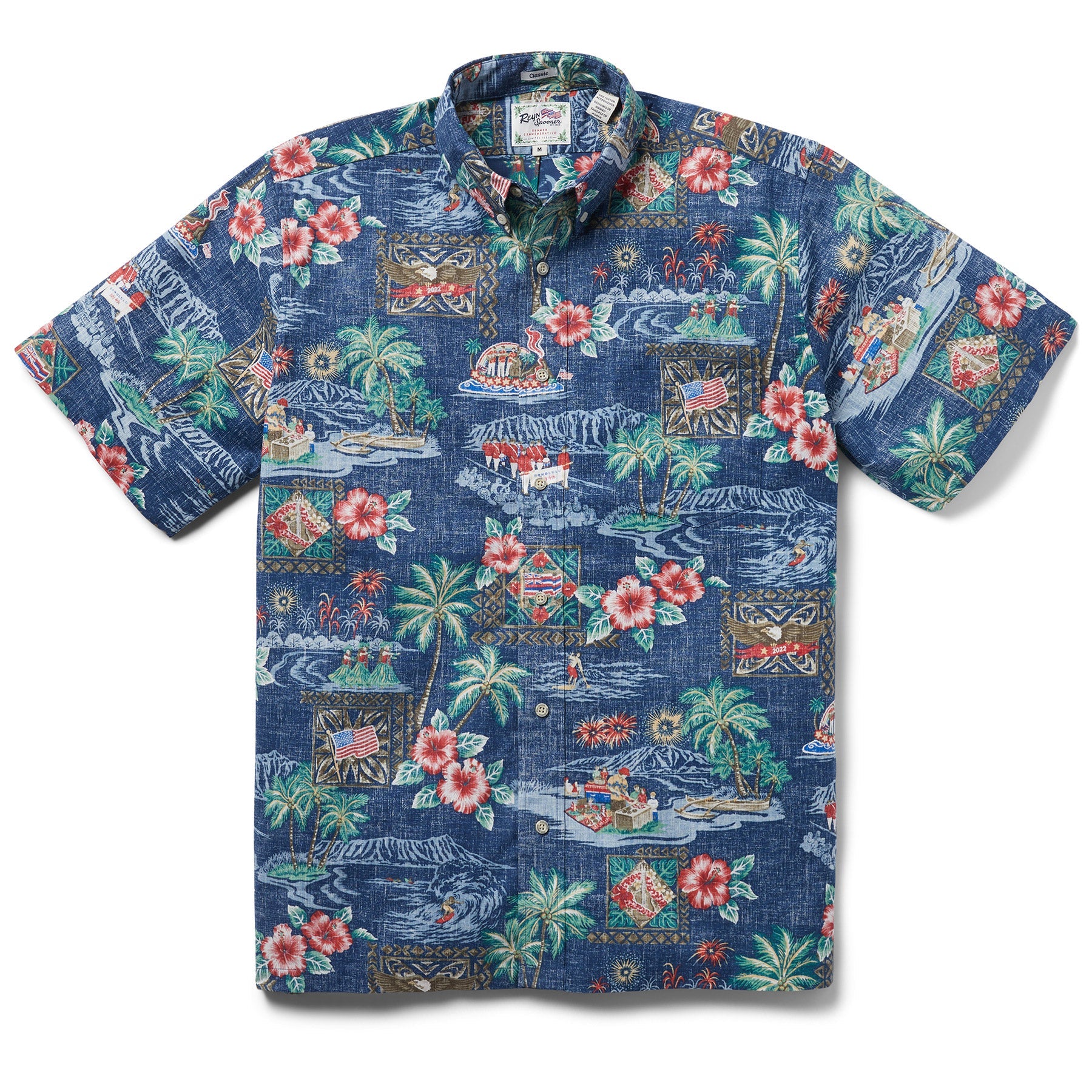 Reyn Spooner Summer Commemorative 2022 Camp Shirt Navy M  805766161817