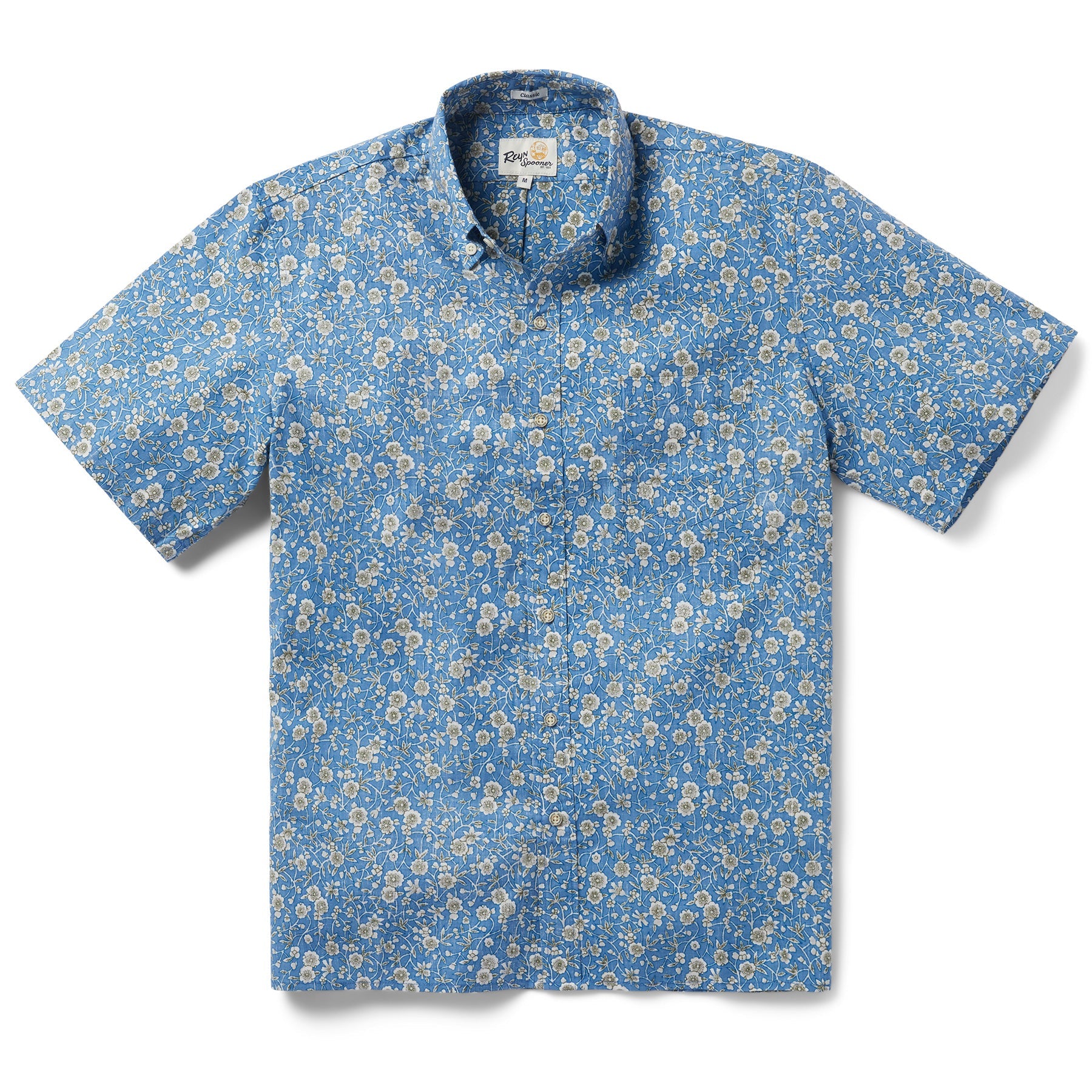 Reyn Spooner Kettle Floral Camp Shirt Lichen Blue M  805766175869