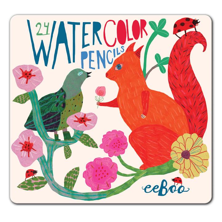 Eeboo 24 Water Color Pencils Squirrel & Bird    