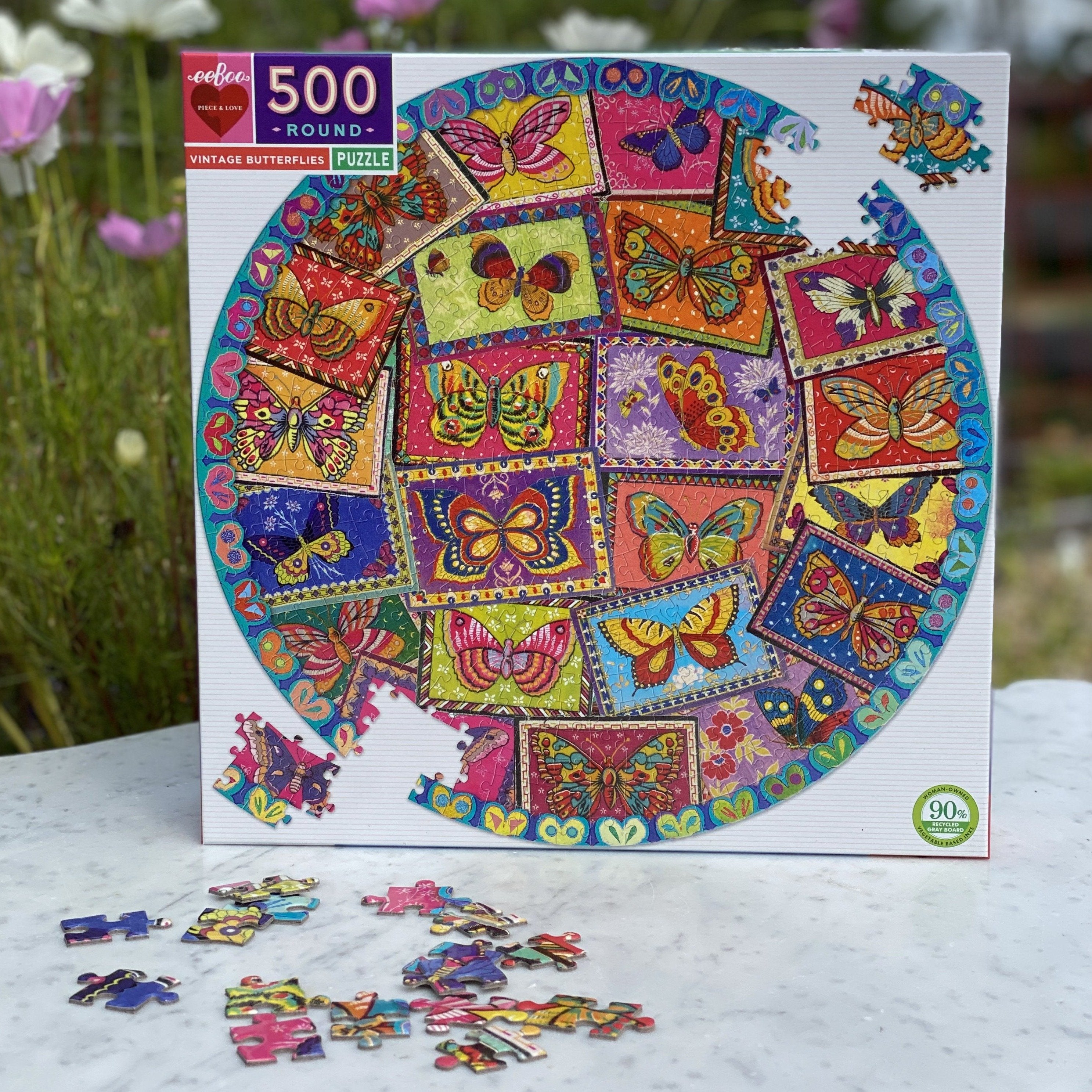 Vintage Butterflies 500 Piece Round Puzzle    