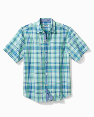 Tommy Bahama Coconut Point Palmetto Plaid Camp Shirt Dark Blue Muse M  023773359625
