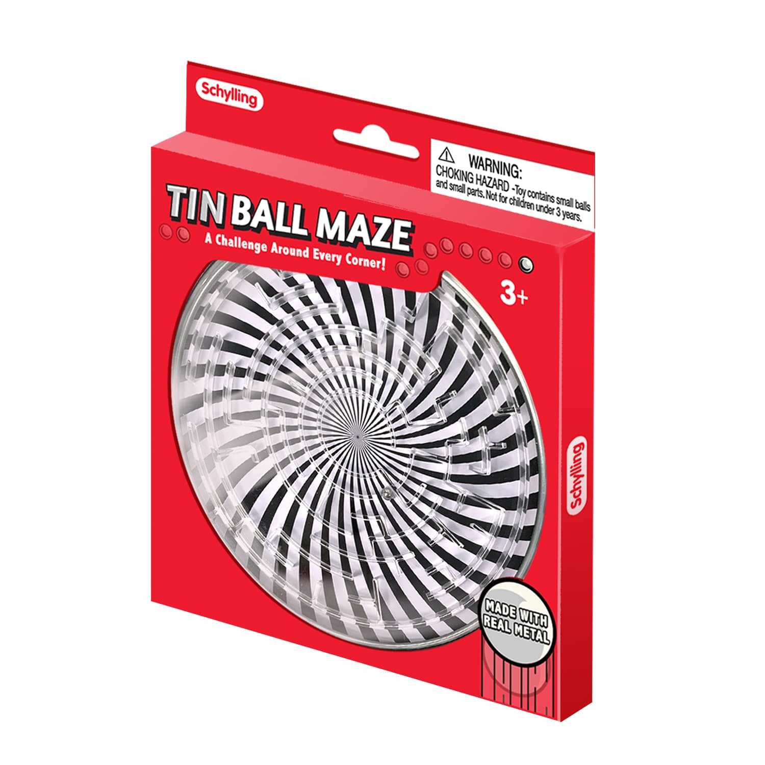 Tin Ball Maze - Black & White, Yellow & Red, or Rainbow Dot (Single)    