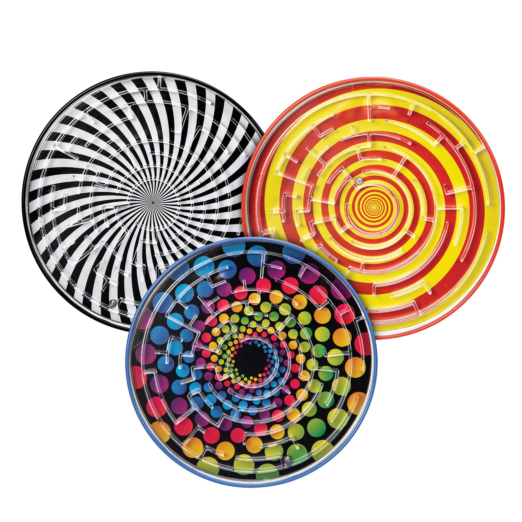 Tin Ball Maze - Black & White, Yellow & Red, or Rainbow Dot (Single)    