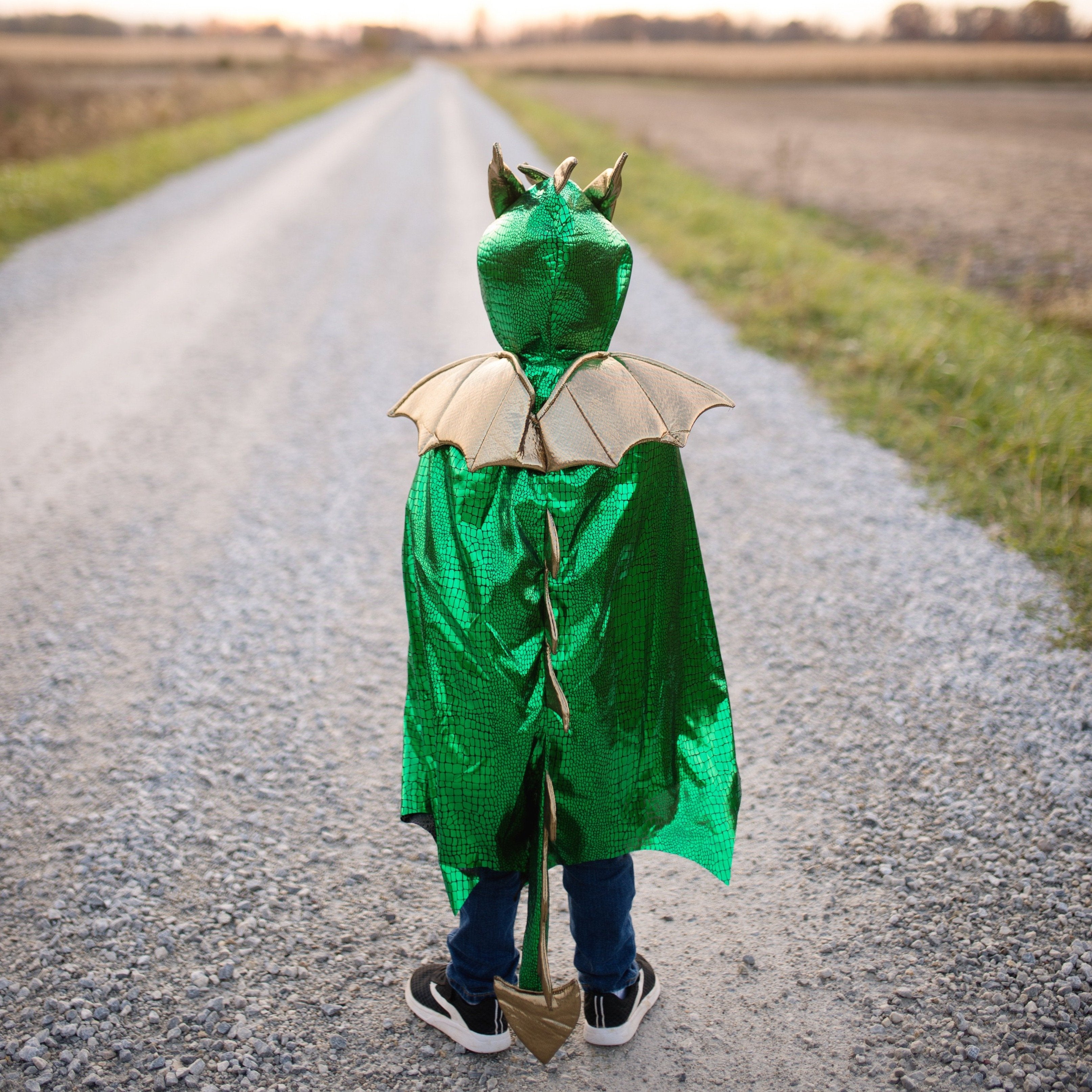 Green and Gold Dragon Cape - Size 3-4    