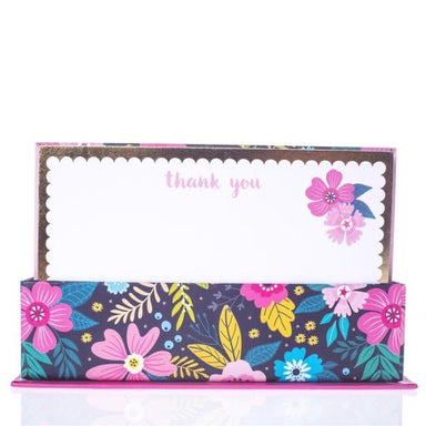 Boxed Flat Note - Navy Floral Thank You    