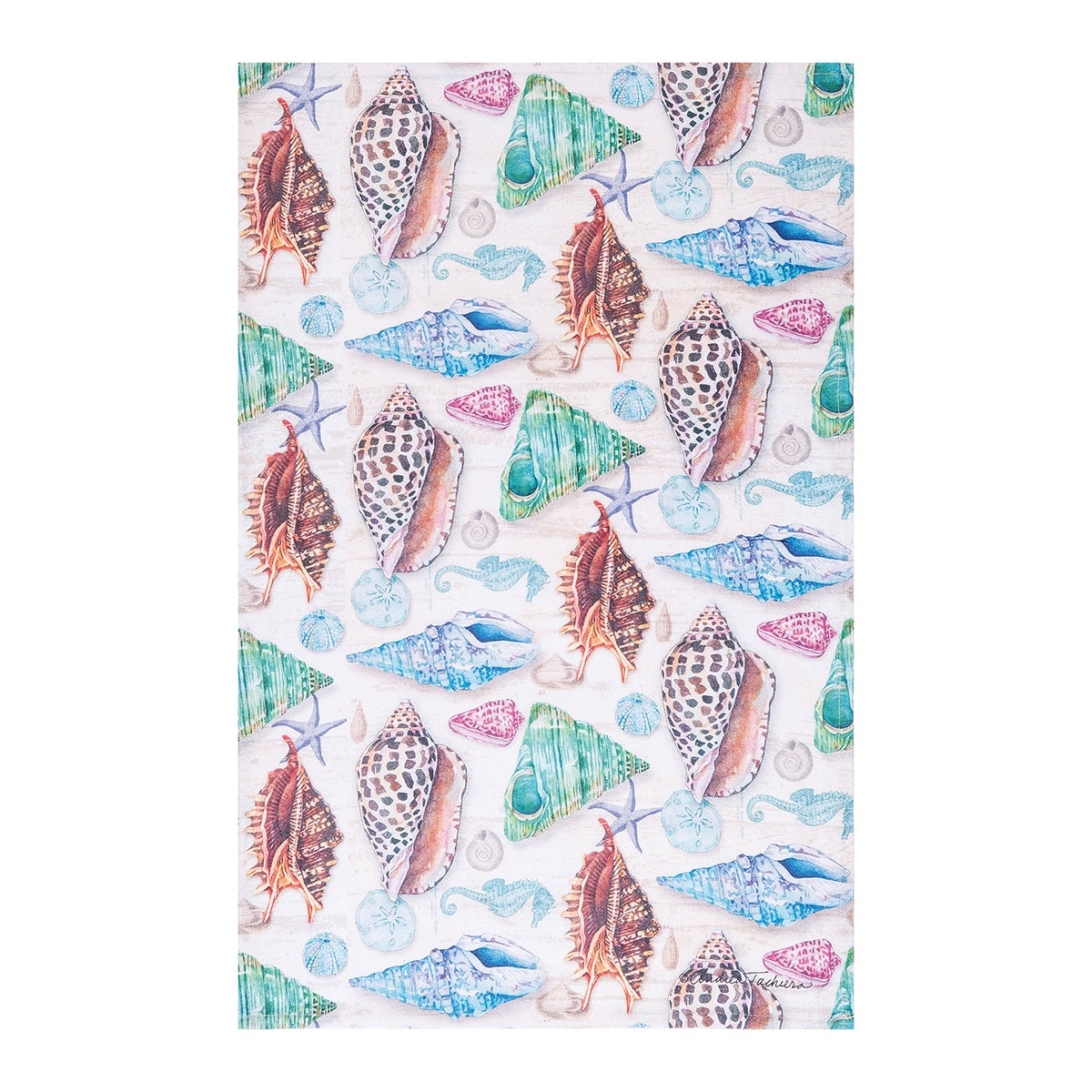 Seashells Printed Flour Sack Kitchen Towel    