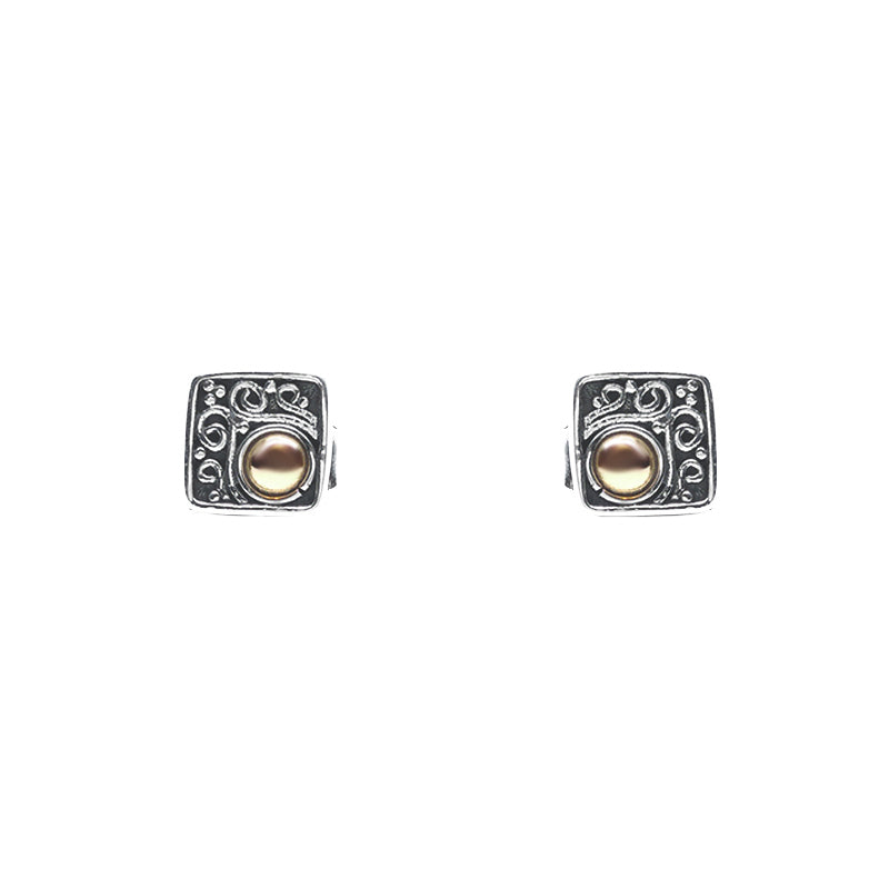 Sita Sterling Silver Square With Offset 22K Gold Dot Post Earrings    
