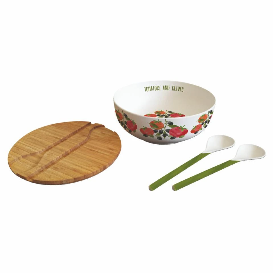 Bamboo Salad Bowl - Tomato & Olive    