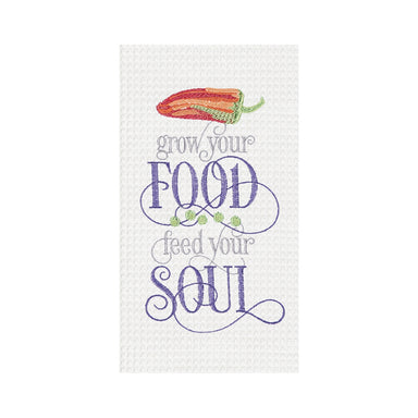 Grow Your Food - Feed Your Soul Embroidered Waffle Weave Kitchen Towel    