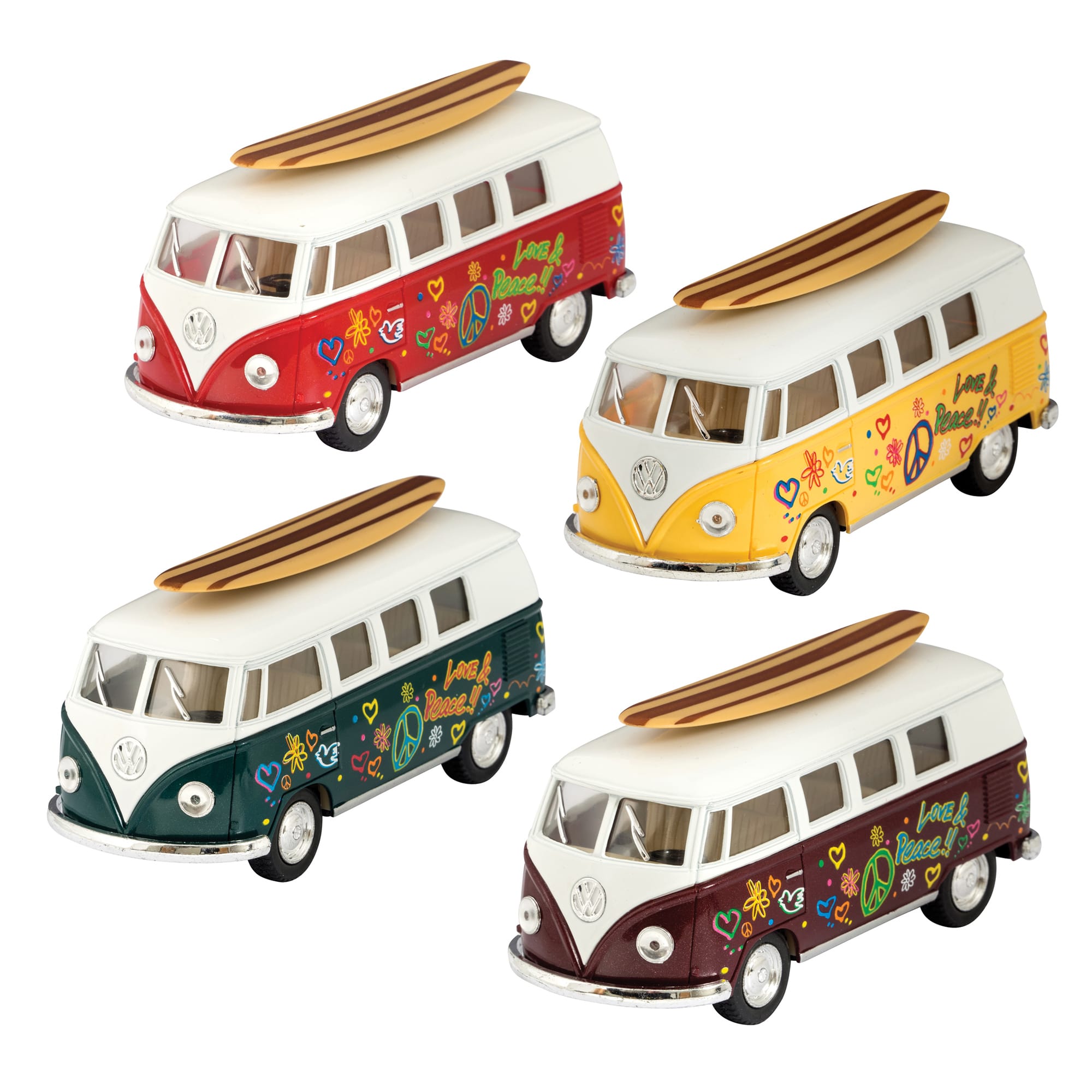 Diecast 1962 VW Bus With Surfboard (Single) - Assorted Colors    