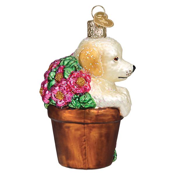 Old World Christmas - Puppy In Flower Pot Ornament    