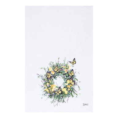 Floral Butterfly Wreath Flour Sack Kitchen Towel    