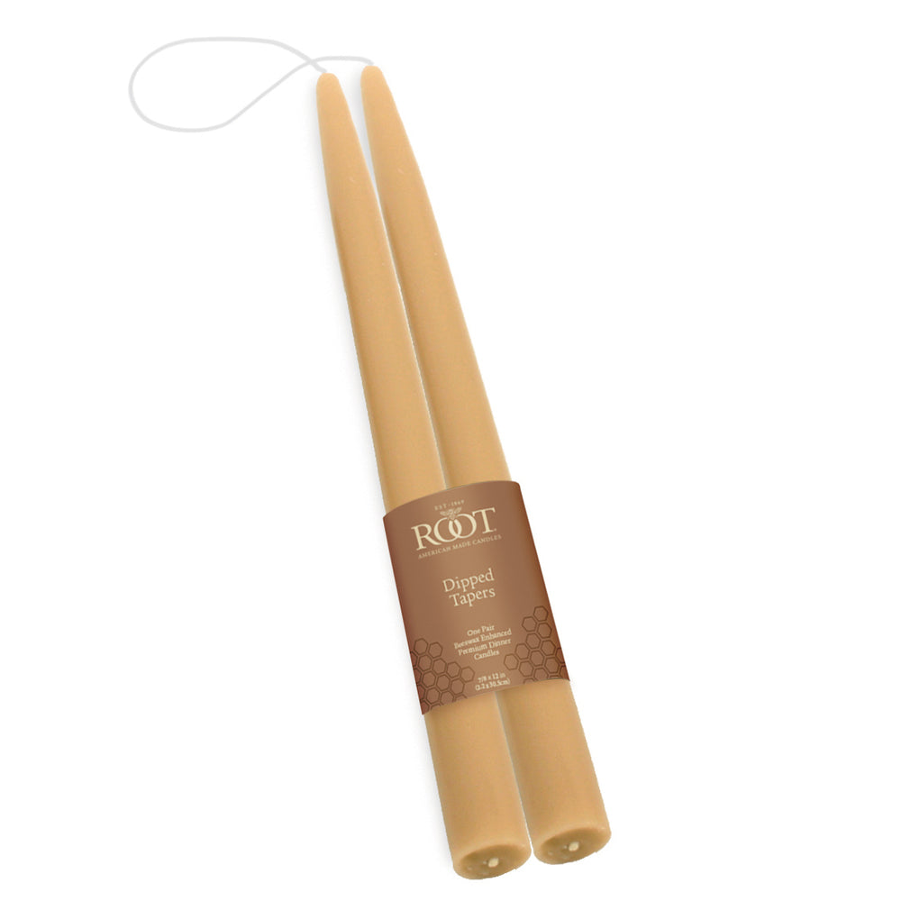 Double Hung Dipped Taper Pair - 12" Beeswax    