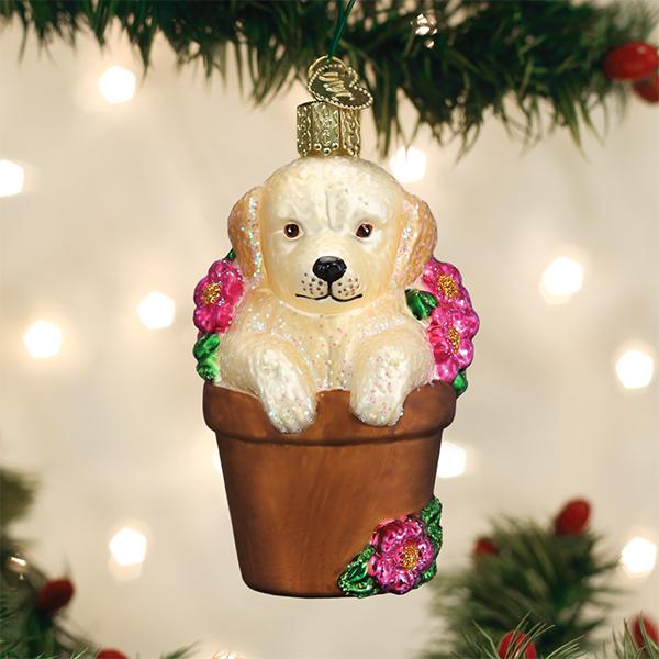 Old World Christmas - Puppy In Flower Pot Ornament    