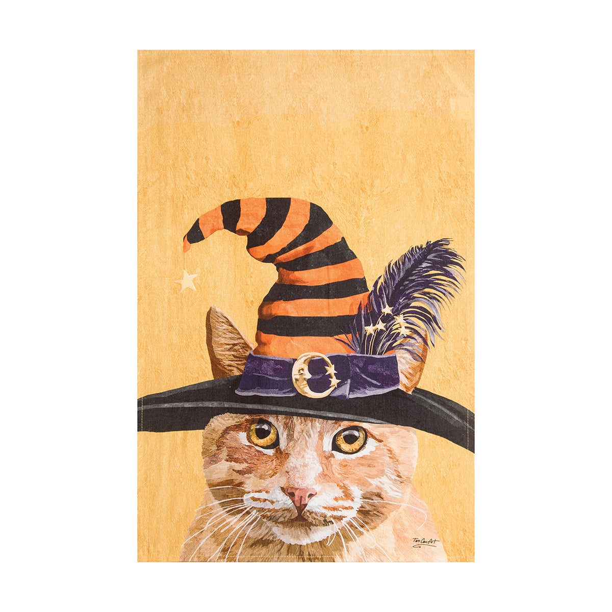 Orange Witch Cat Printed Kitchen Towel    