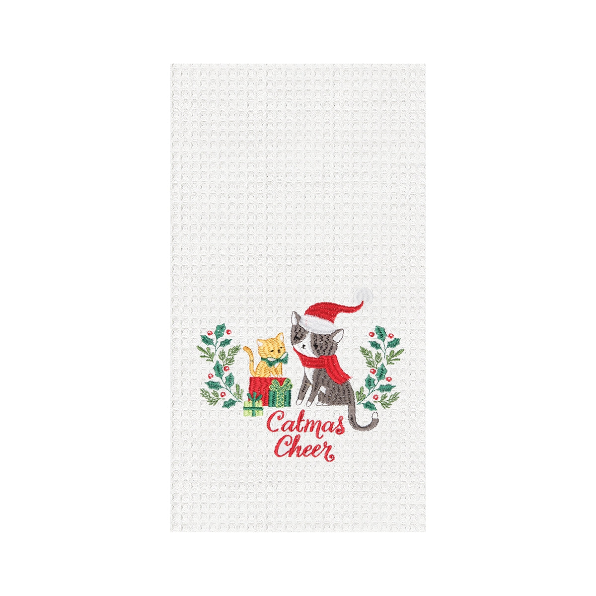 Catmas Cheer Waffle Weave Kitchen Towel    