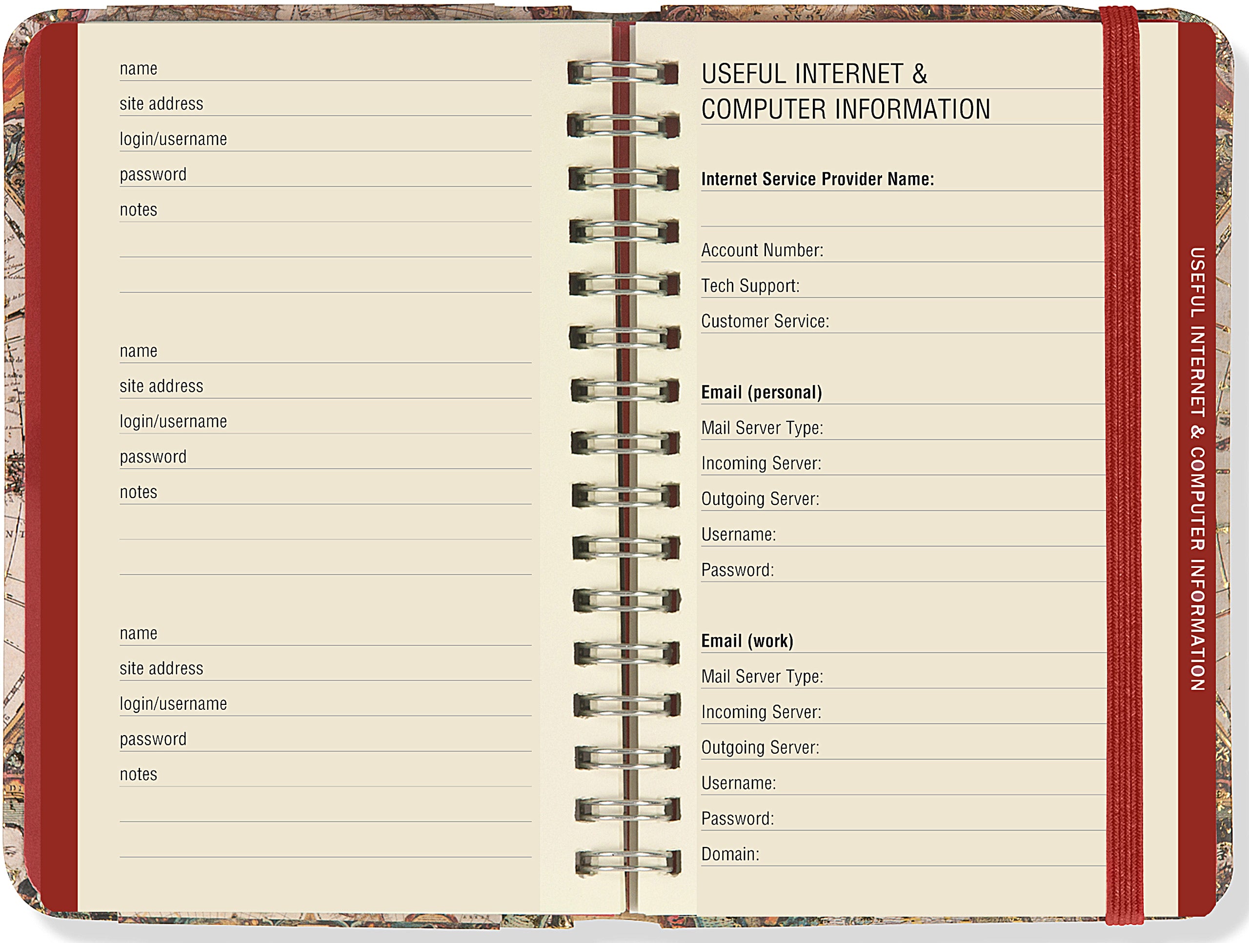 Internet Address & Password Logbook - Old World Map    
