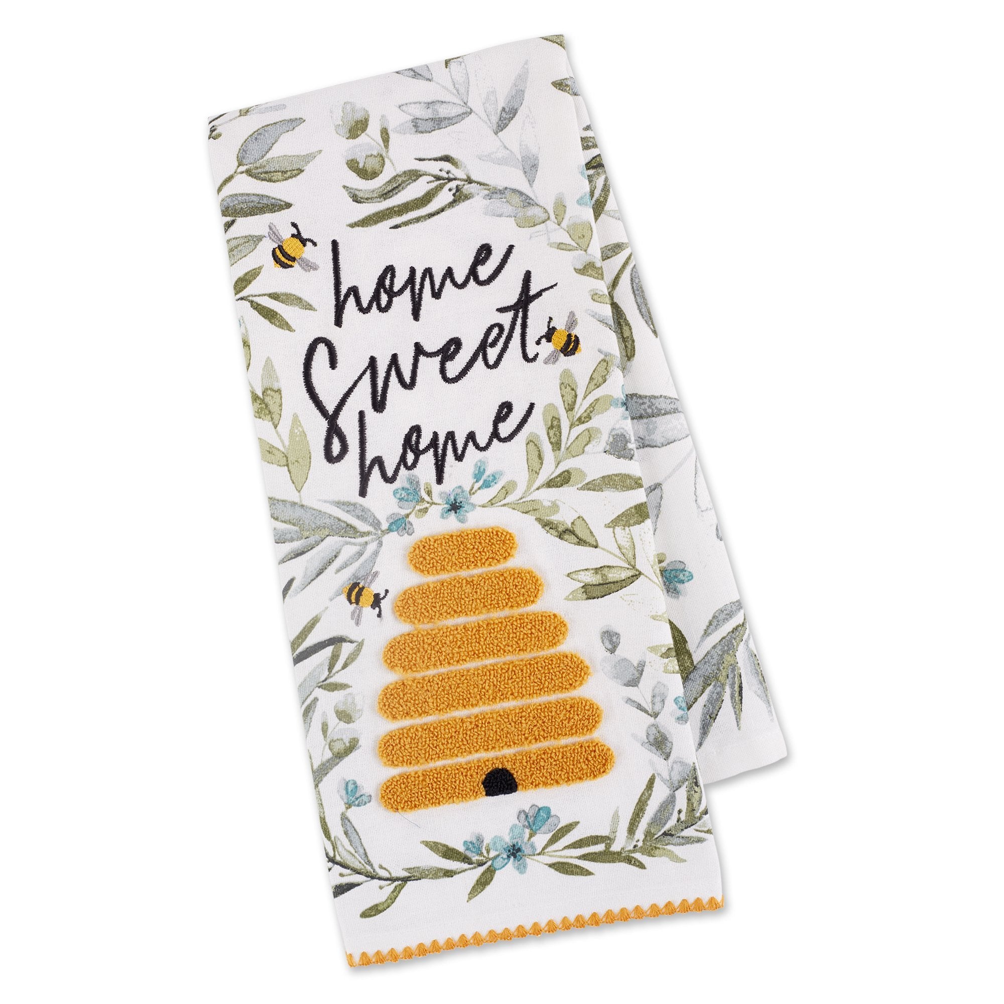 Home Sweet Home Bee Hive Embellished Embroidery Dishtowel    