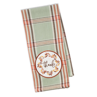 Applique Thanks Wreath Plaid Dishtowel    
