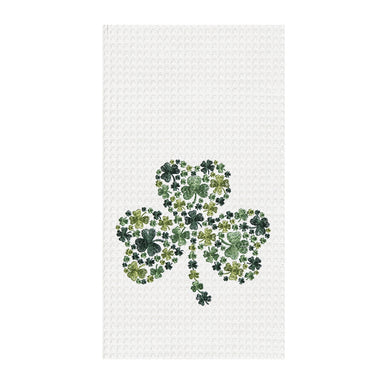 Embroidered Irish Shamrock Waffle Weave Kitchen Towel    