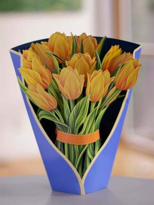 Pop Up Flower Bouquet Greeting Card - Yellow Tulips    