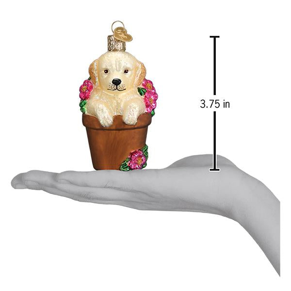 Old World Christmas - Puppy In Flower Pot Ornament    