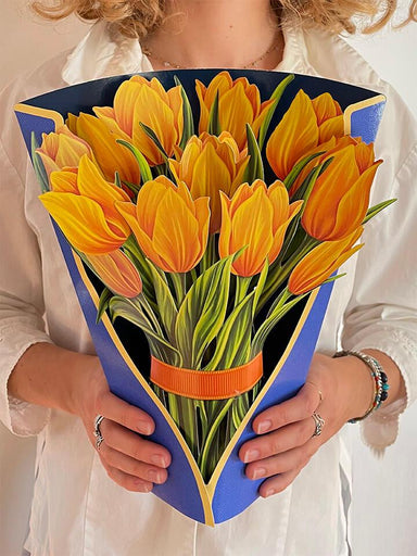 Pop Up Flower Bouquet Greeting Card - Yellow Tulips    
