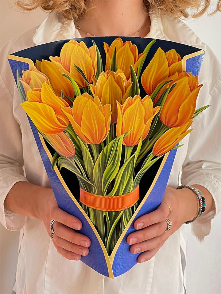 Pop Up Flower Bouquet Greeting Card - Yellow Tulips    