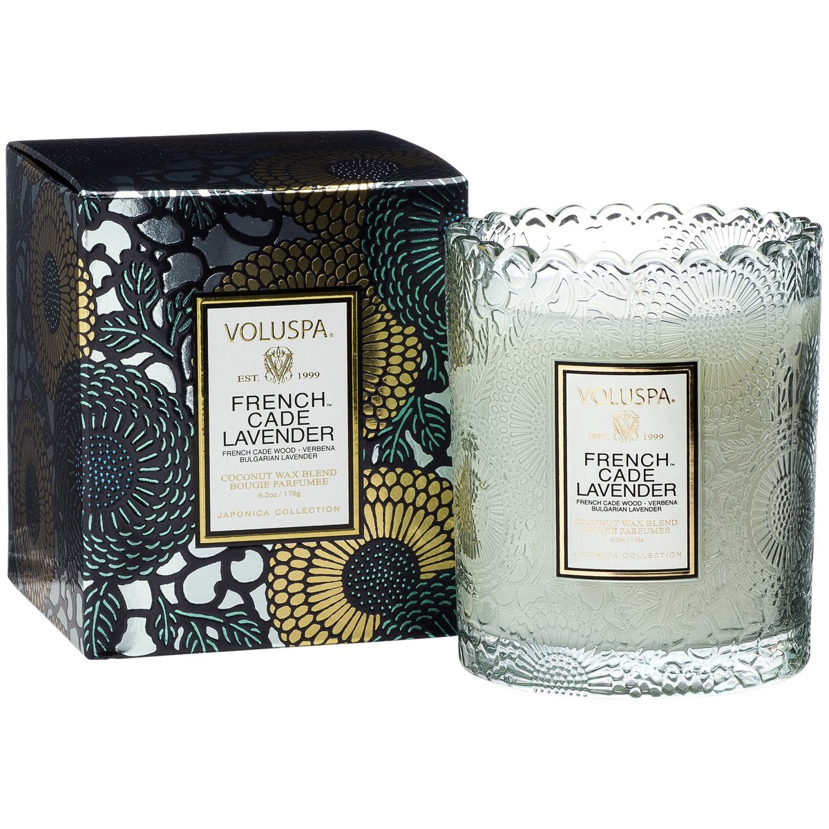 French Cade & Lavender - Scallop Edge Glass Candle    