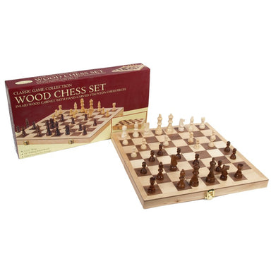 15" Folding Inlaid Wood Chess Board With Staunton Pieces - 3" King    